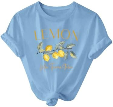 SweatyRocks Women's Lemon Graphic Tees Crew Neck Short Sleeve T Shirt | Amazon (US)