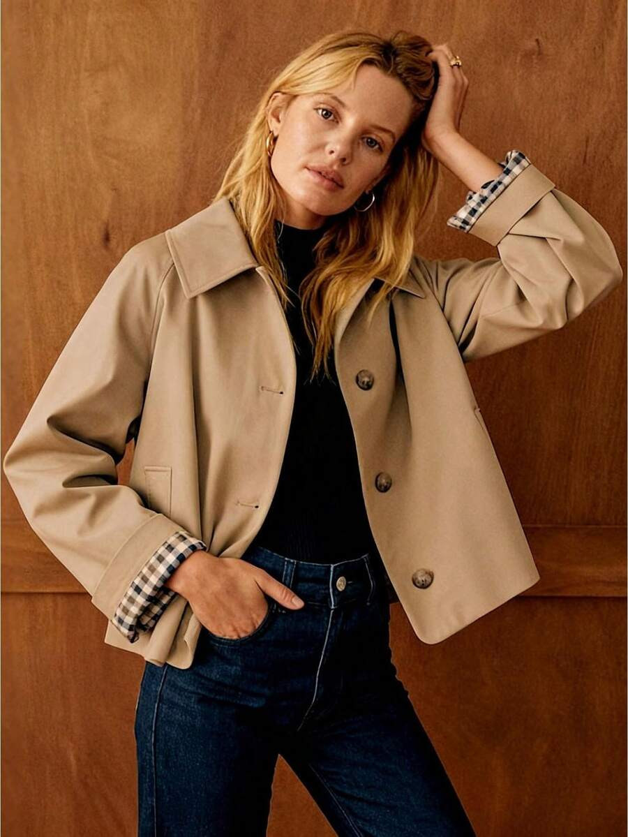 Women Casual Fall Jacket Lapel Neck Button-Down Long Sleeve Coat For Daily Outing Office Travel |... | SHEIN