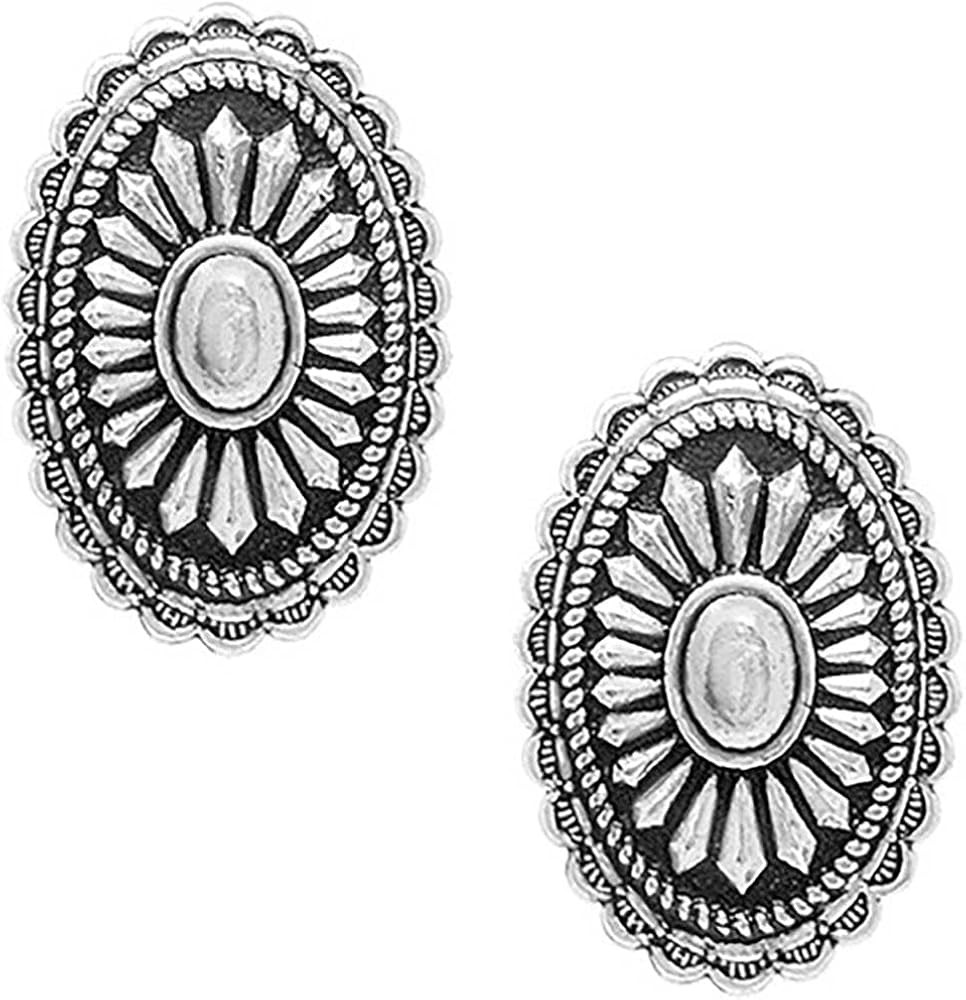 Rosemarie & Jubalee Women's Western Oval Concho Stud Earrings, Burnished Silver, Cowgirl Chic Sty... | Amazon (US)