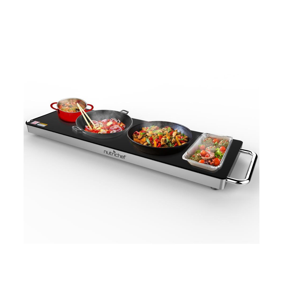 NutriChef Electric Warming Tray with Non-Stick, Heat-Resistant Glass Plate, 22.4" x 6.7" Heating Surface - PKWTR40 - Black | Macy's