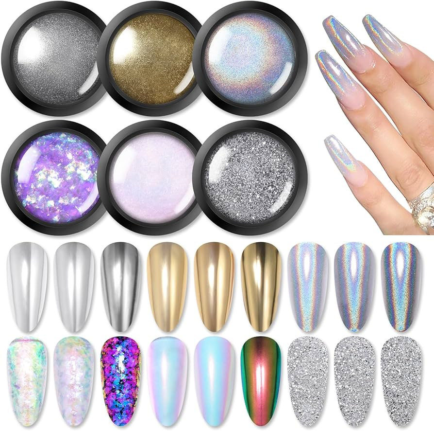 BORN PRETTY Chrome Nail Powder Holographic Nail Art Auroras Mermaid Pearl Nail Powder Reflective ... | Amazon (US)
