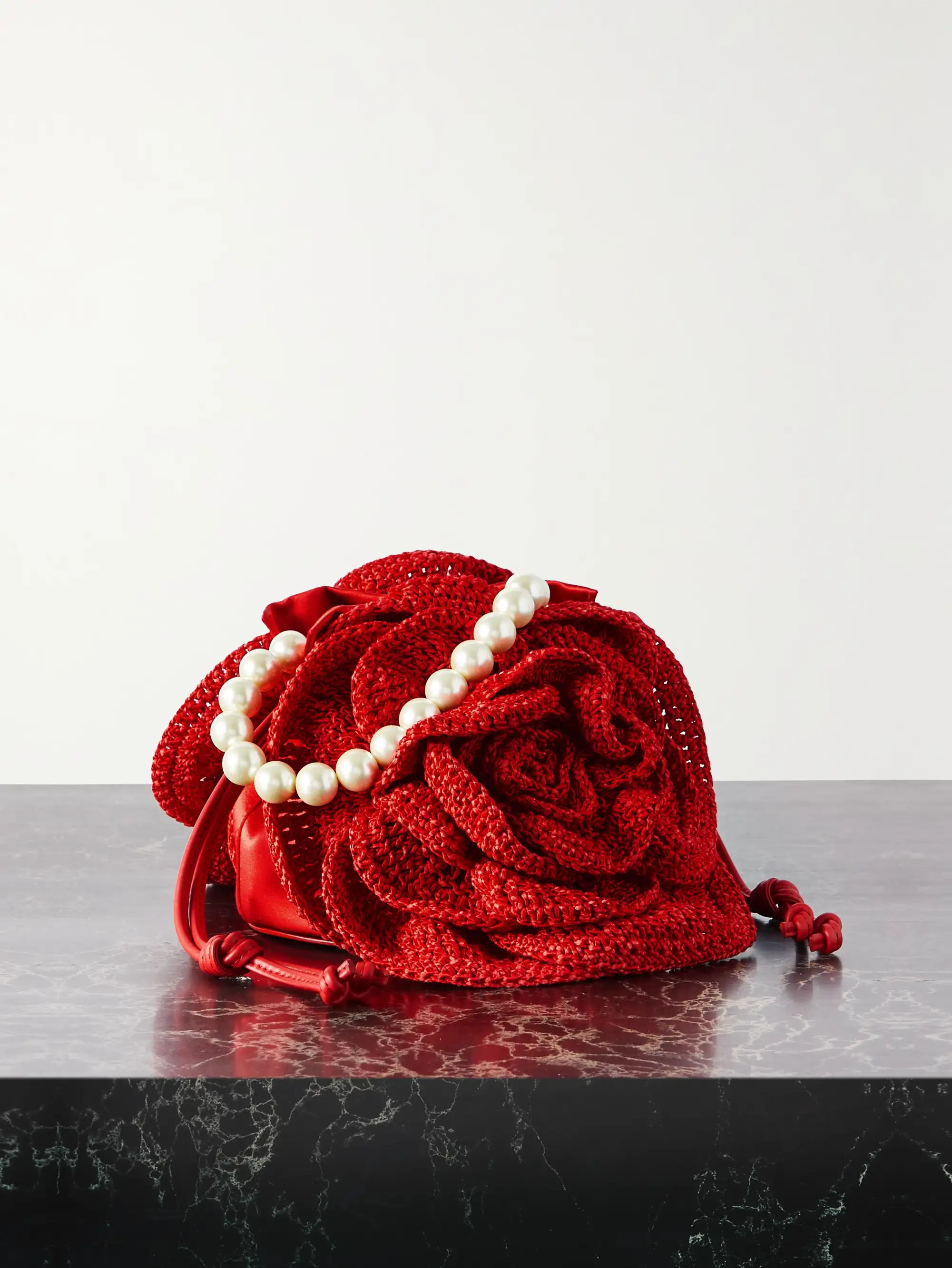 Magda embellished appliquéd crochet and satin shoulder bag | NET-A-PORTER APAC