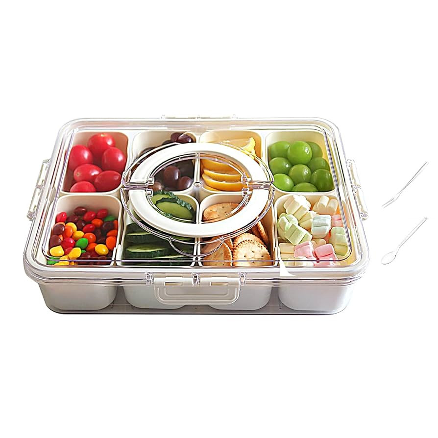 Snackle Box Container,Divided Serving Tray with Lid and Handle,Portable Snack Containers,8 Compar... | Amazon (US)