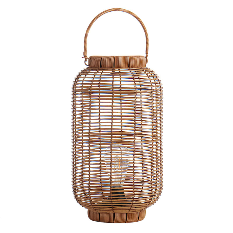 Natural Brown Faux Wicker Barrel Lantern with LED Bulb, Large | At Home