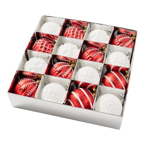 3.15'' Red & White Christmas Ornaments, 16PCS Shatterproof Plastic Christmas Ball Ornaments, Baubles Hanging Decorations for Xmas Tree, Party, Wedding | Amazon (US)