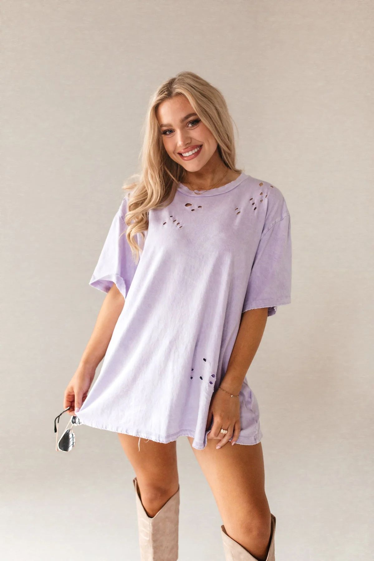 Lavender Distressed Oversized Tee | The Post