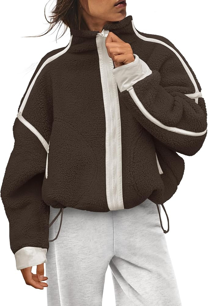 Panadila Womens Fleece Zip Up Jacket Fuzzy Sherpa Jacket Casual Teddy Coats Winter Outerwear with... | Amazon (US)