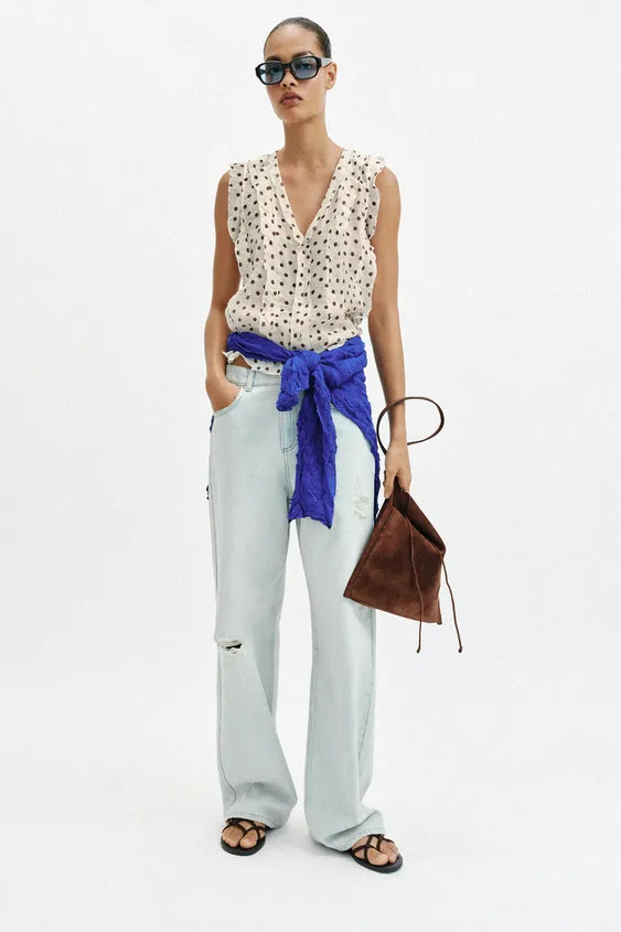 PRINTED POLKA DOT BLOUSE | Zara UK