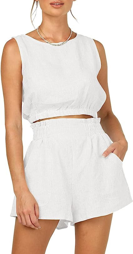 Trendy Queen Womens Summer 2 Piece Outfits Short Sets Sleeveless Two Piece Lounge High Waisted Sh... | Amazon (US)