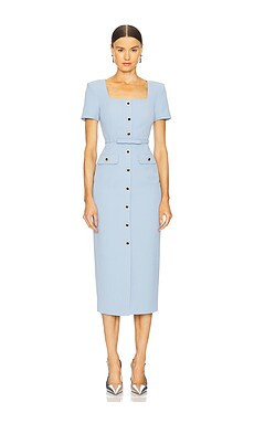 self-portrait Crepe Button Midi Dress in Blue from Revolve.com | Revolve Clothing (Global)