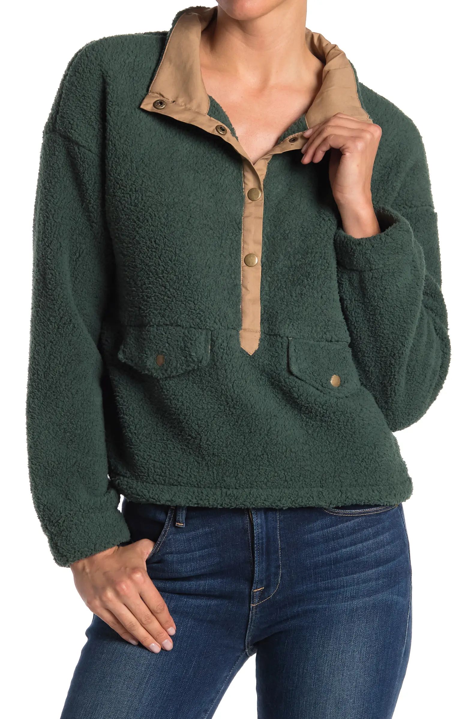 Faux Shearling Henley Crop Pullover | Nordstrom Rack