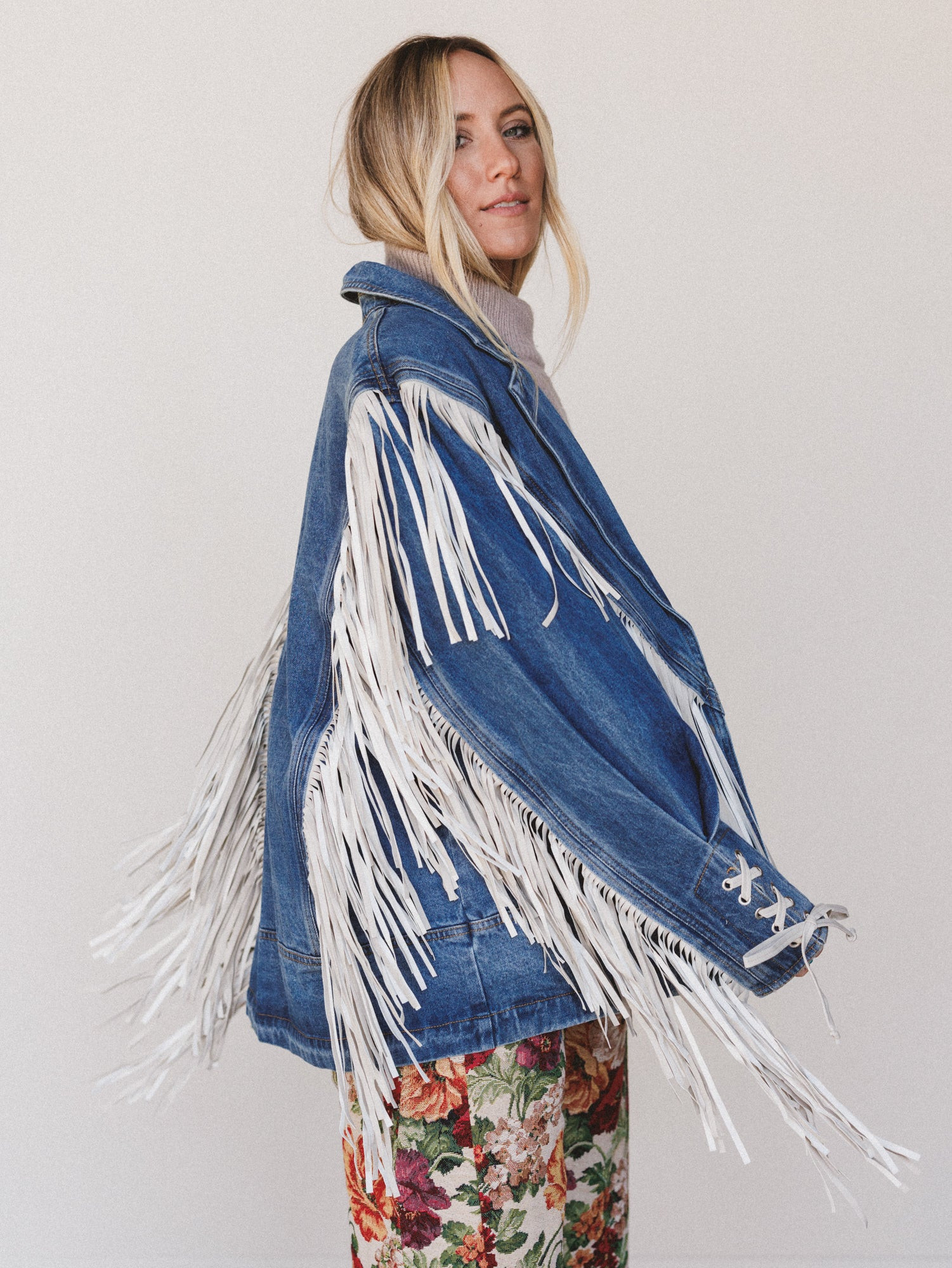 Statement Fringe Denim Jacket - Medium Wash | Three Bird Nest
