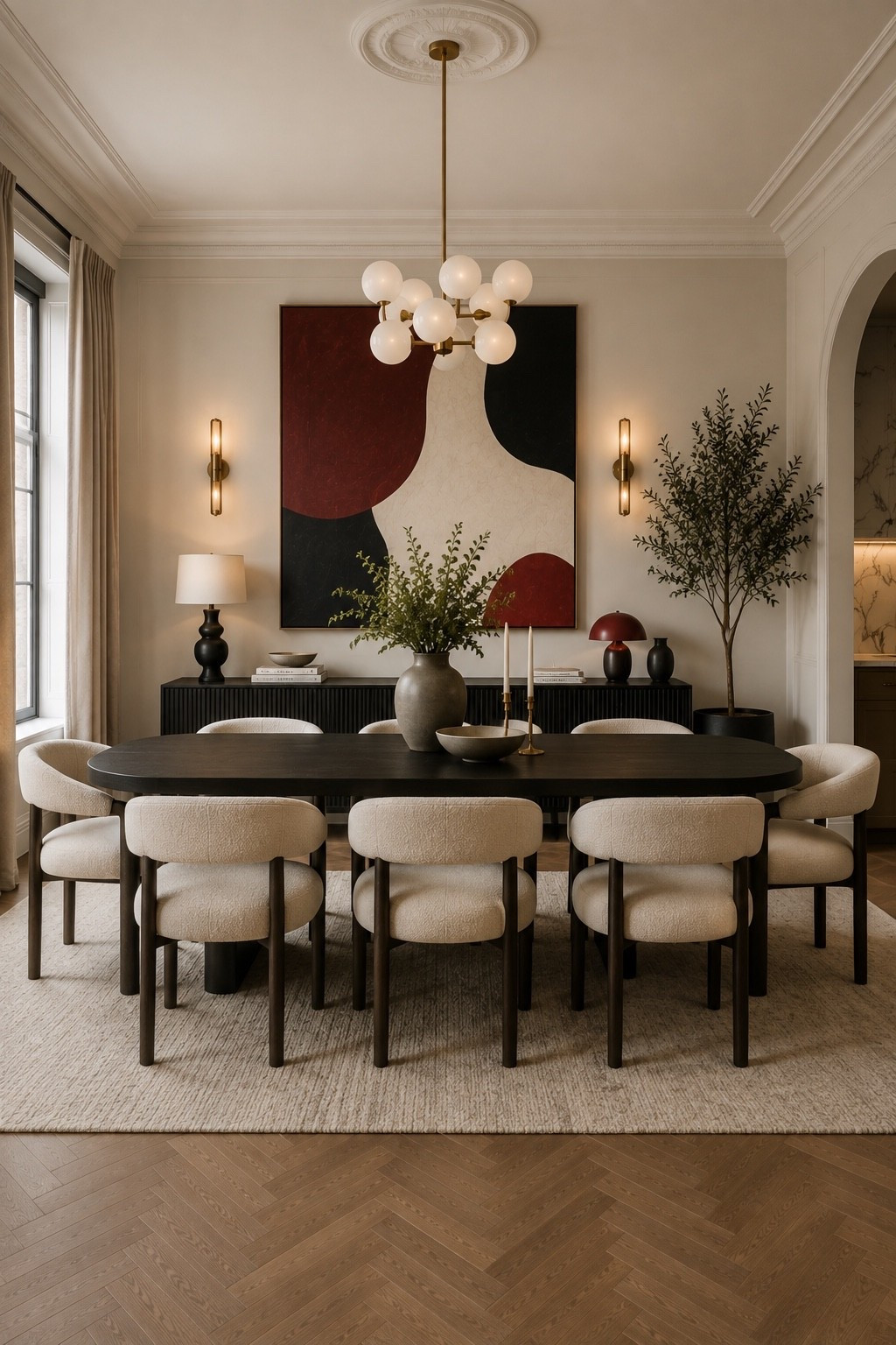A sophisticated dining room featuring a dark statement table, plush upholstered chairs, sculptural lighting, and bold abstract artwork. This timeless modern design blends warm neutrals with rich black accents to create an elevated space perfect for entertaining and everyday luxury.

#diningroom #luxurydiningroom #diningroomdesign #moderninterior #luxuryhome #interiordesign #homedecor #diningroomdecor #organicmodern #modernclassic #neutralhome #designerhome #timelessinteriors #homeinspiration #blackandneutral #amazonhome #ltkhome #luxurylifestyle #eleganthome #diningtable