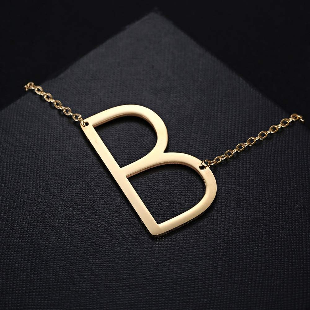 MOMOL Sideways Initial Necklace 18K Gold Plated Stainless Steel Large Big Letters Pendant Necklace S | Amazon (US)