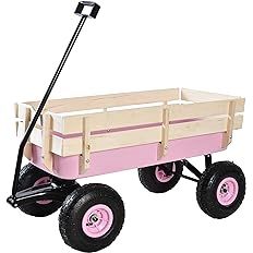 Amazon.com: Outdoor Sport Pink Wagon All Terrain Pulling w/Removable Wooden Side Panels Air Tires... | Amazon (US)