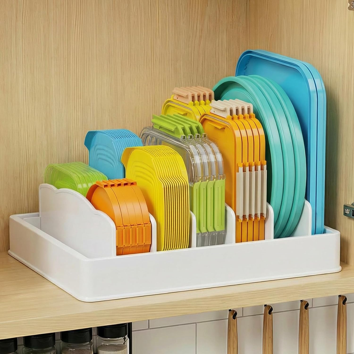 Lifewit Kitchen Cabinet Organizer for Food Contanier Lid, Lid Holder with 6 Adjustable Dividers &... | Amazon (US)