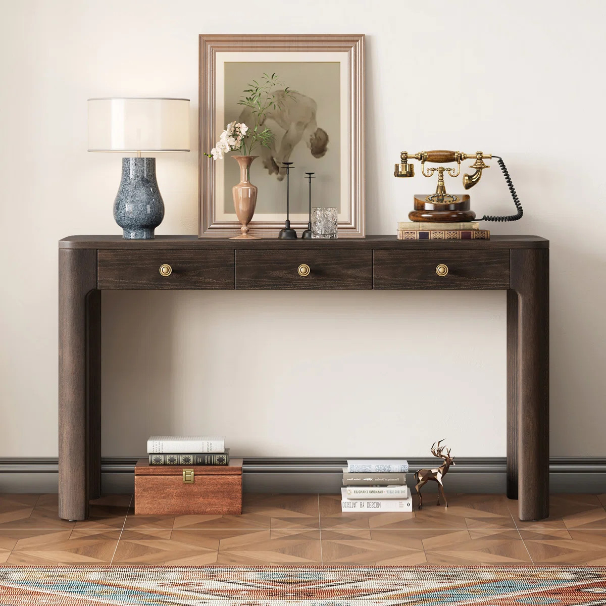 Rustic 52" Curved Console Table With 3 Drawers | Wayfair North America