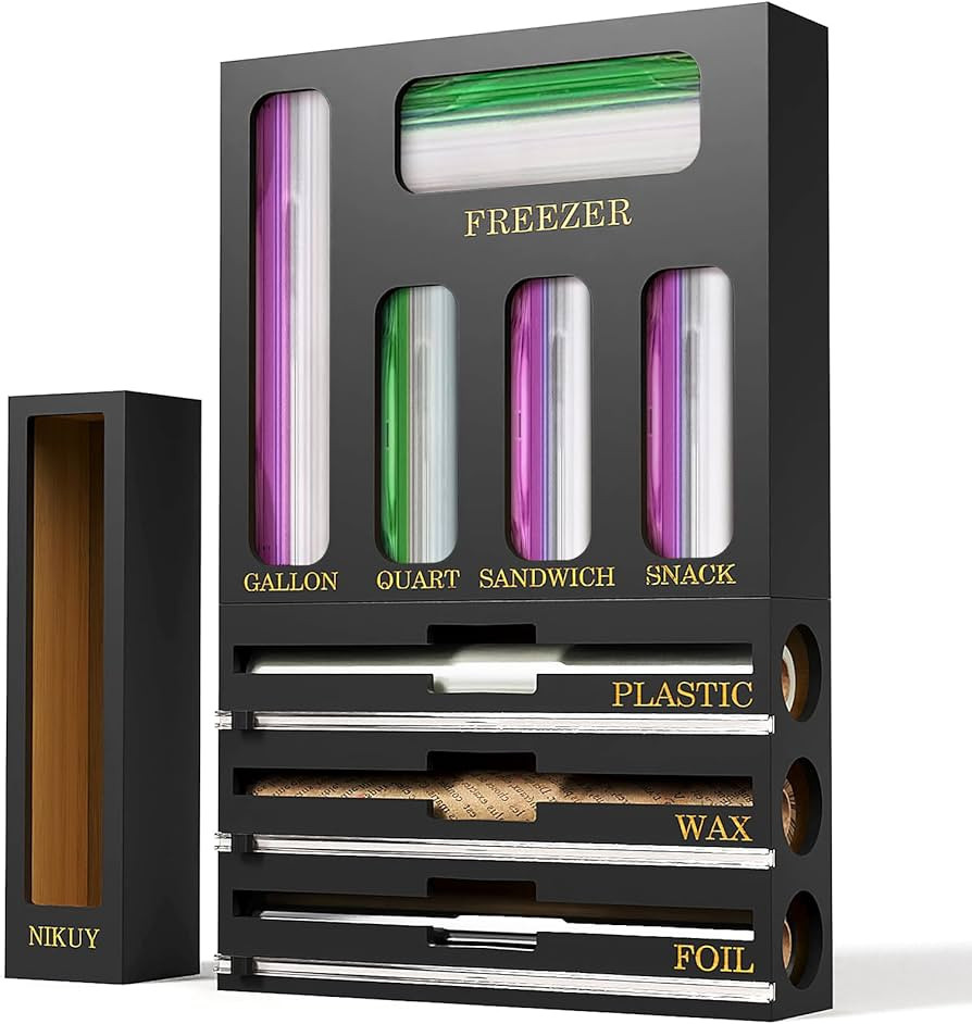 9 IN 1 Bamboo Foil and Plastic Wrap Organizer for Kitchen Drawer, Plastic Bag Organizer Organizat... | Amazon (US)