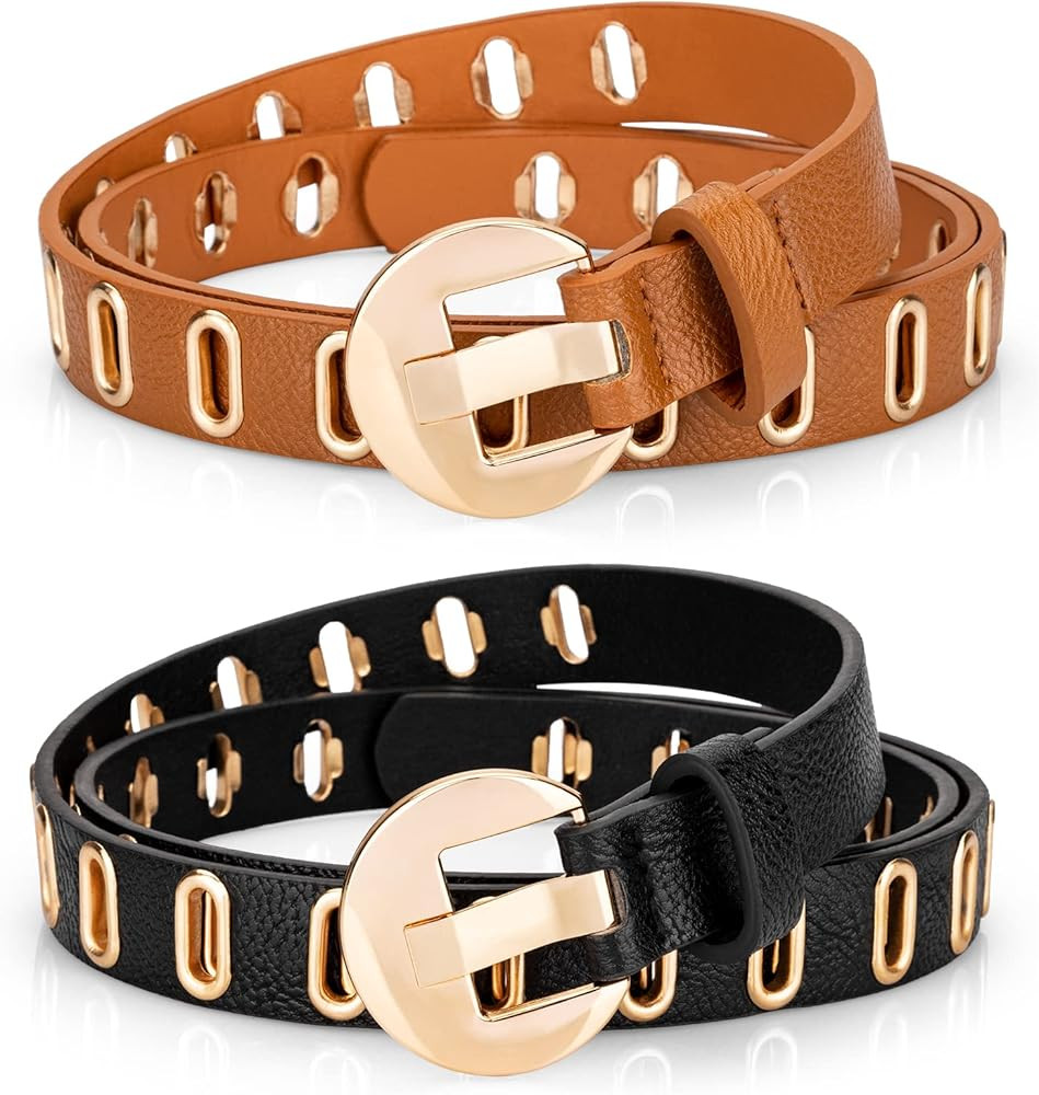 Alphyly Neries 2 Pack Womens Dress Belt, Womens Black Belt, Skinny Belt For Women Dresses Faux Le... | Amazon (US)
