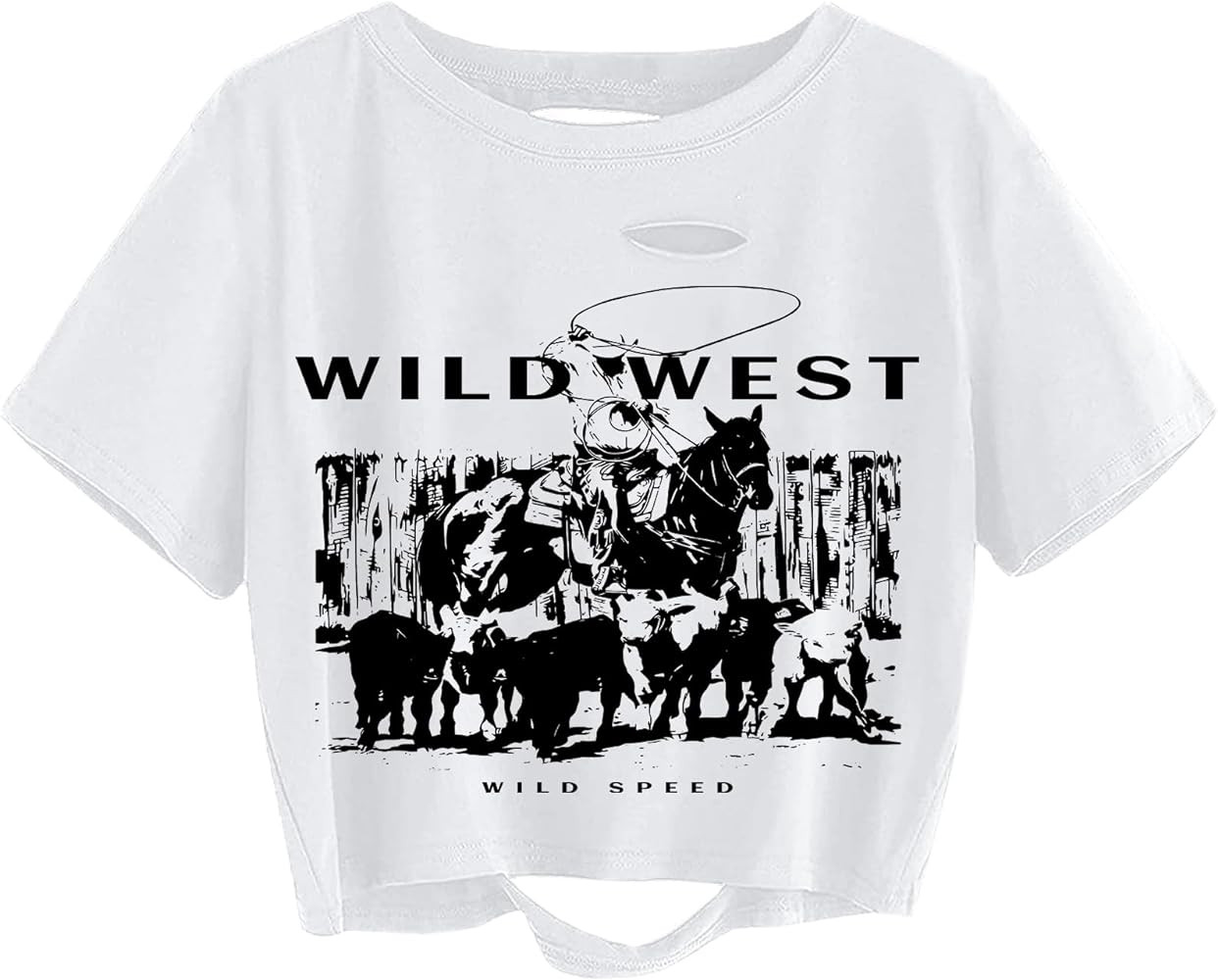 Avanova Women Ripped Oversize Crop Tops Short Sleeve Summer Casual Tee Shirts | Amazon (US)