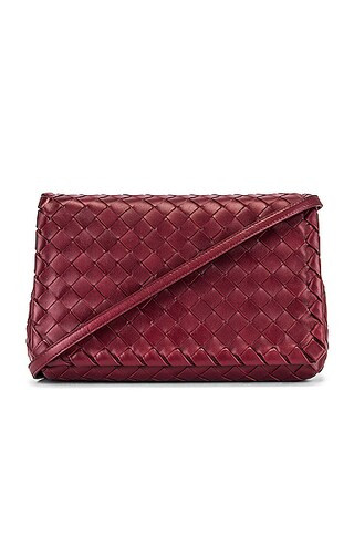 Bottega Veneta Leather Woven Crossbody Bag in Bordeaux & Gold | FWRD | FWRD 