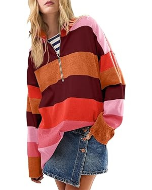 Yousify Oversized Womens Sweaters Fall 2025 Half Zipper Turtleneck Sweater Long Sleeve Tops S-2XL | Amazon (US)