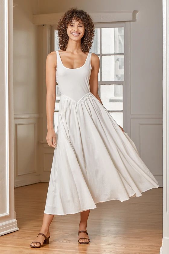 Dance Into Your Heart White Scoop Neck Sleeveless Midi Dress | Lulus (US)