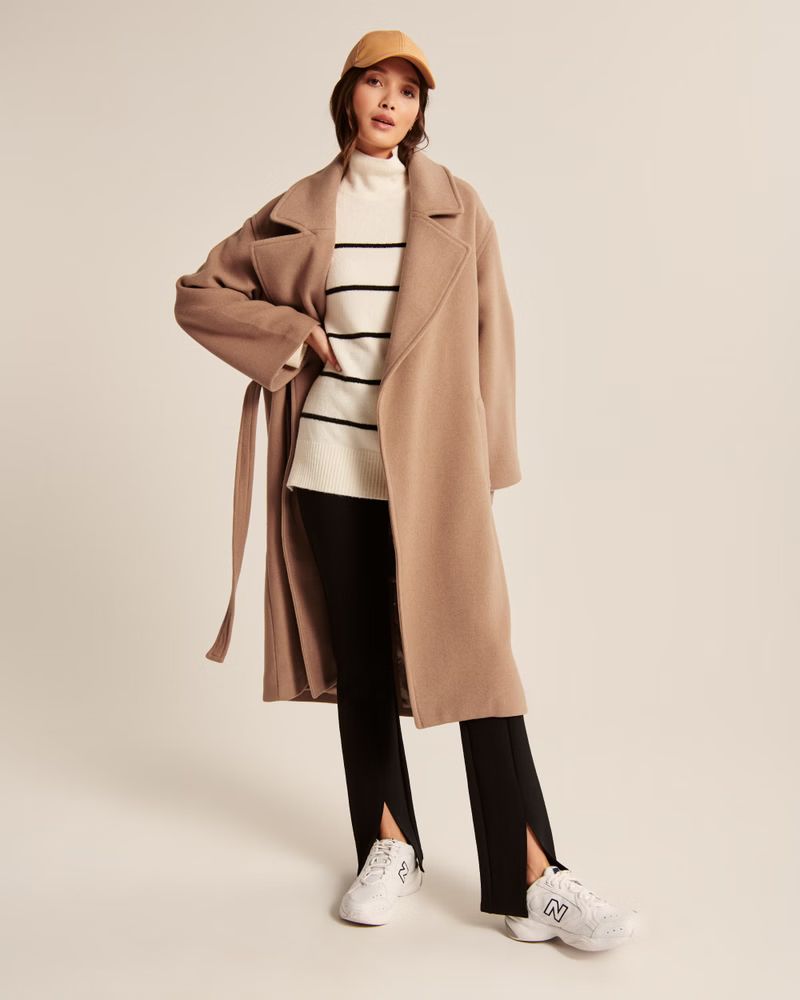 Slouchy Belted Wool-Blend Coat | Abercrombie & Fitch (US)