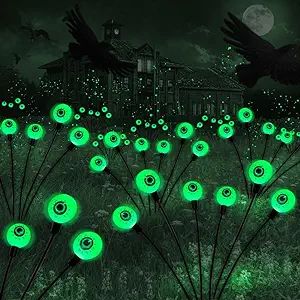 BeHiller Halloween Decorations Outdoor Solar Scary Eyeball Lights,2PACKS 12LED Green Eyeball Sway... | Amazon (US)