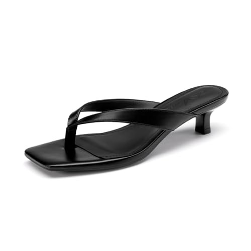 Amazon.com | Athlefit Black Kitten Heels for Women Flip Flops Square Open Toe Summer Short Low He... | Amazon (US)