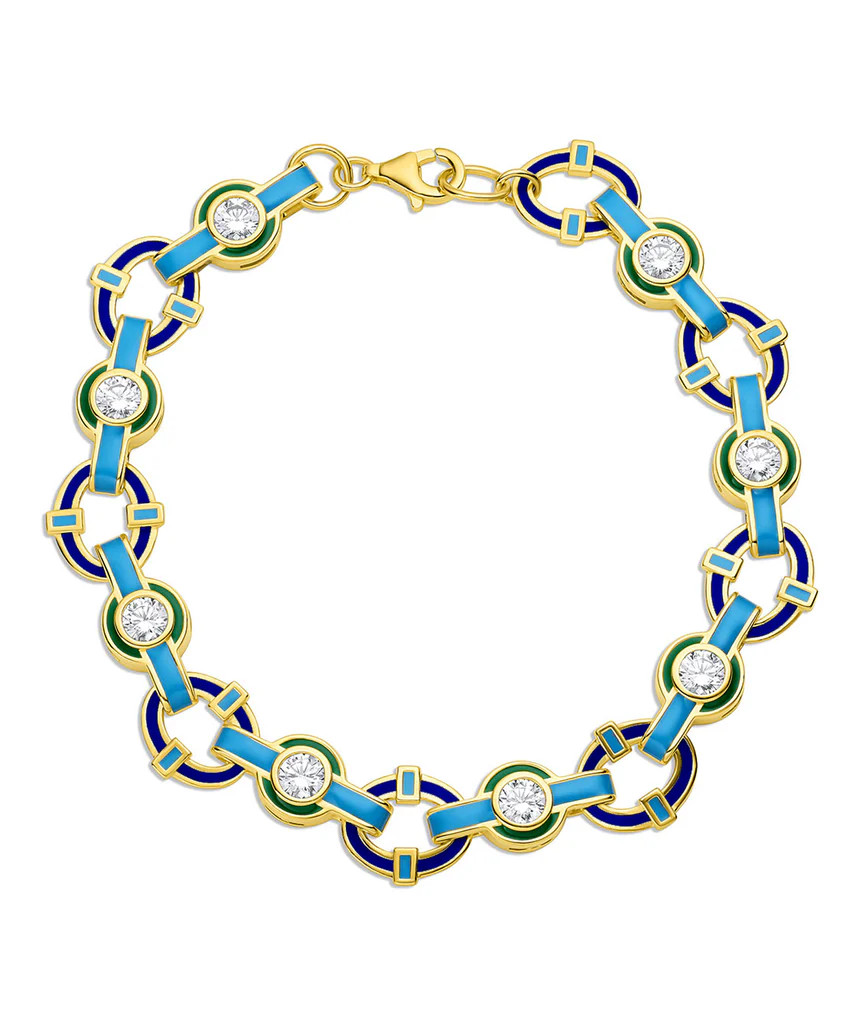White Zirconia & Enamel Link Bracelet | Juler's Row