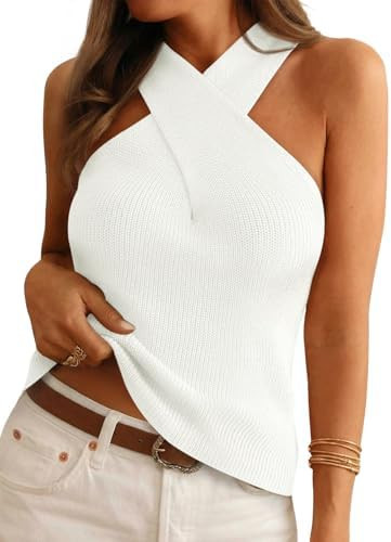 LILLUSORY Knit Halter Tops for Women Sleeveless Lightweight Summer Sweater Tank Tops | Amazon (US)