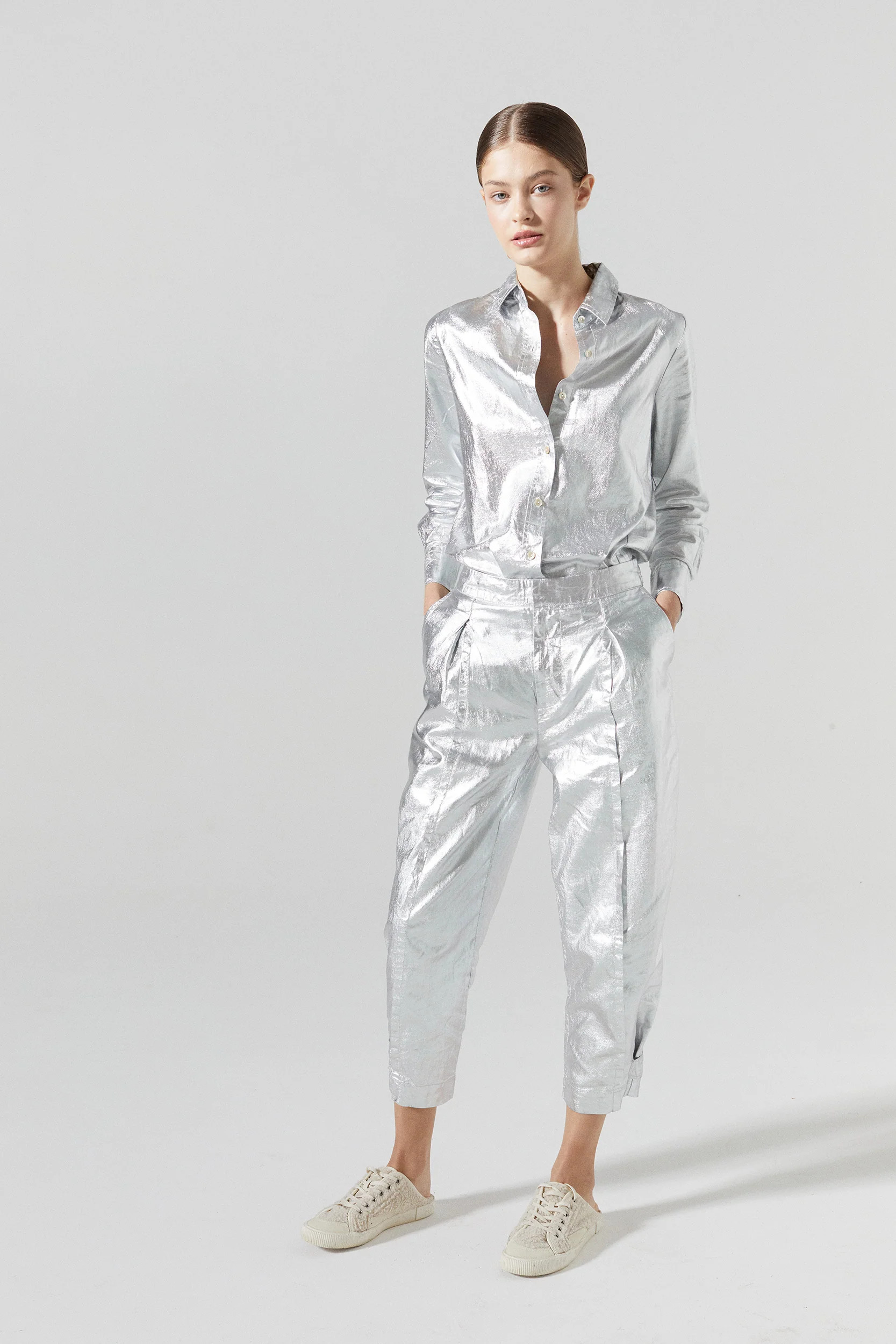 Mercer Metallic Linen Pants - Silver | Lanhtropy