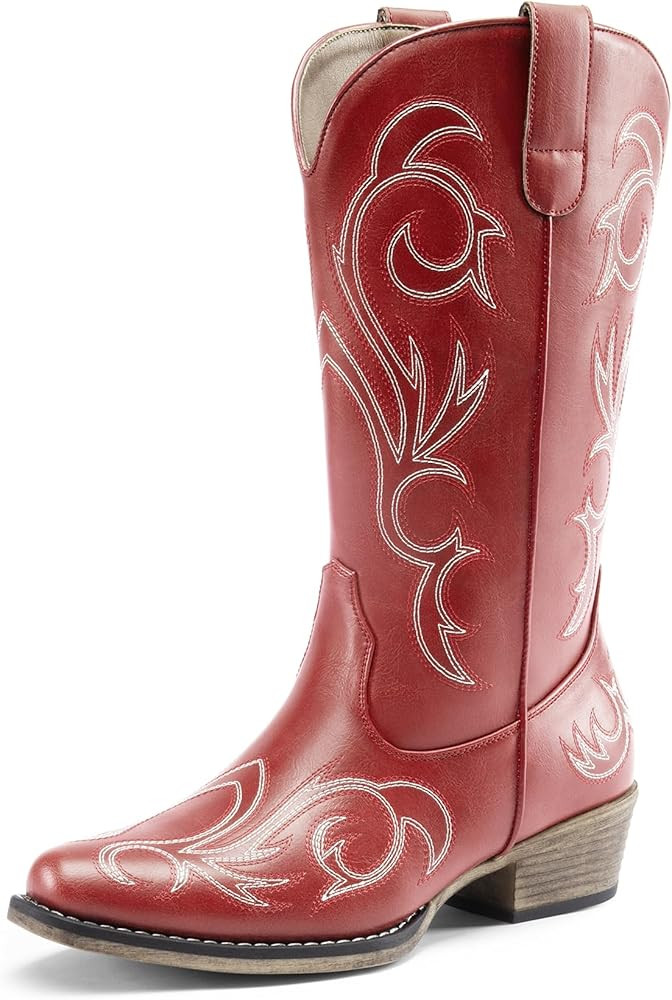 DREAM PAIRS Women's Cowboy Boots Mid Calf Cowgirl Boots Square Toe Chunky Heel Embroidery Stitche... | Amazon (US)
