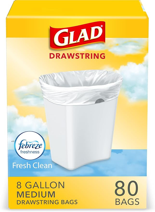 Glad Medium Trash Bags, 8 Gallon, Febreze Fresh Clean Garbage Bags, With Odor Control and Drawstr... | Amazon (US)