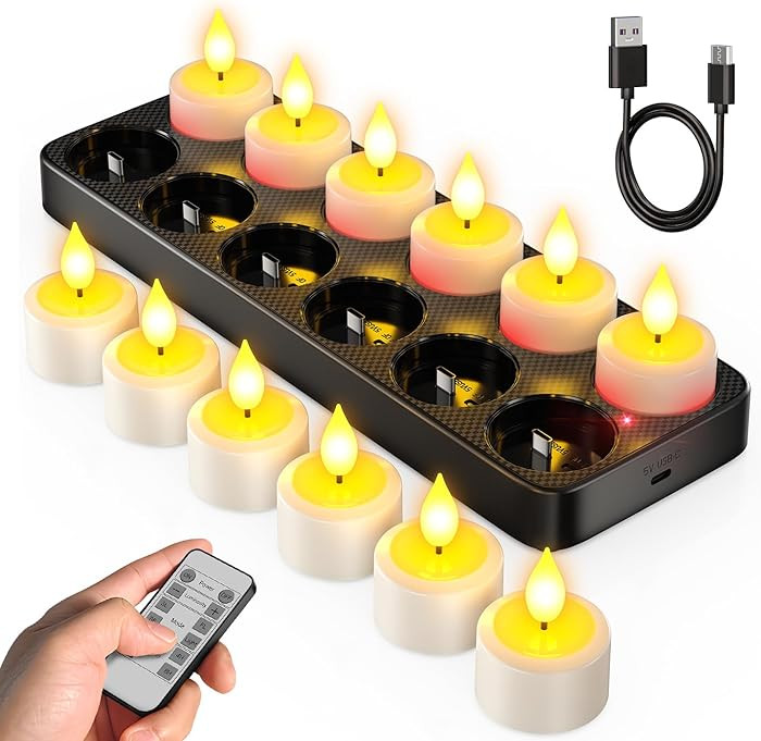 SoulBay Flameless Candles with Remote Control Timer & Charging Base, 12pcs USB Rechargeable Batte... | Amazon (US)