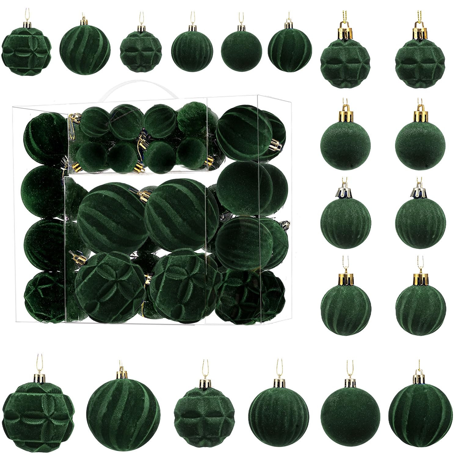 Zhuqing 46Pcs Shatterproof Velvet Christmas Ornaments Set - 3 Sizes Flocked Xmas Tree Decorations... | Amazon (US)