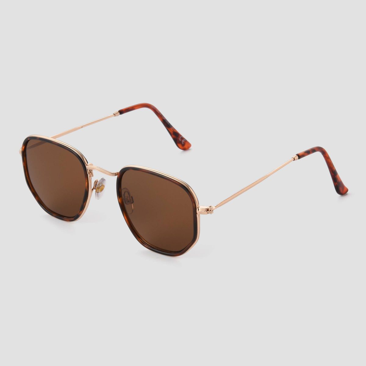 Women's Tortoise Shell Print Narrow Metal Geo Round Sunglasses - Universal Thread™ Gold | Target