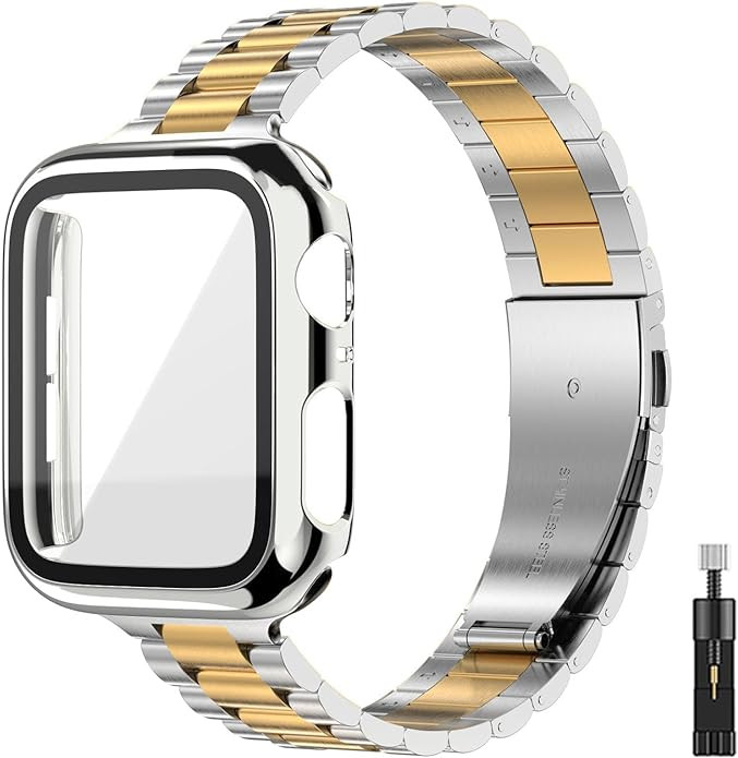 for Apple Watch Band Women 38mm 40mm 41mmm 42mm 44mm 45mm with Face Cover, Metal Stainless Steel ... | Amazon (US)