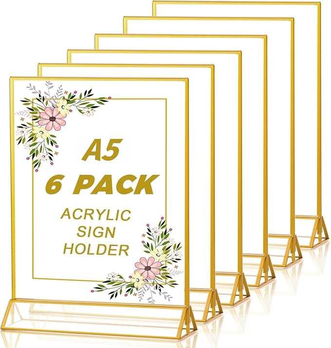 LATERN 6Pcs A5 Clear Acrylic Sign Holder with Gold Border, 15CM x 21CM Double Sided Table Menu Ho... | Amazon (UK)