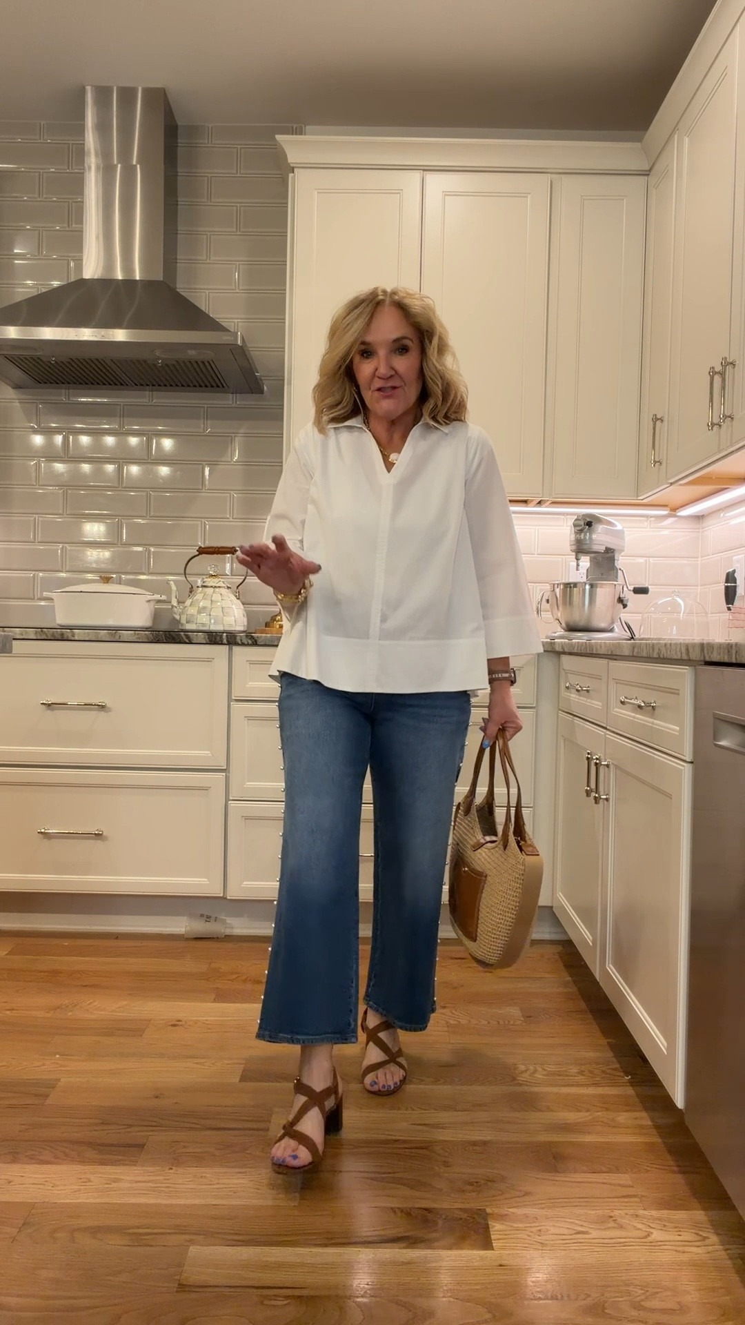 New tops from Belk. Wearing a medium. 
Jeans are a size 6. They run a bit big do size down if you want them fitted. 
Linking several cognac sandals. A classic for every closet. 
This purse is splurge worthy! 

#LTKPetite #LTKspring #LTKOver40