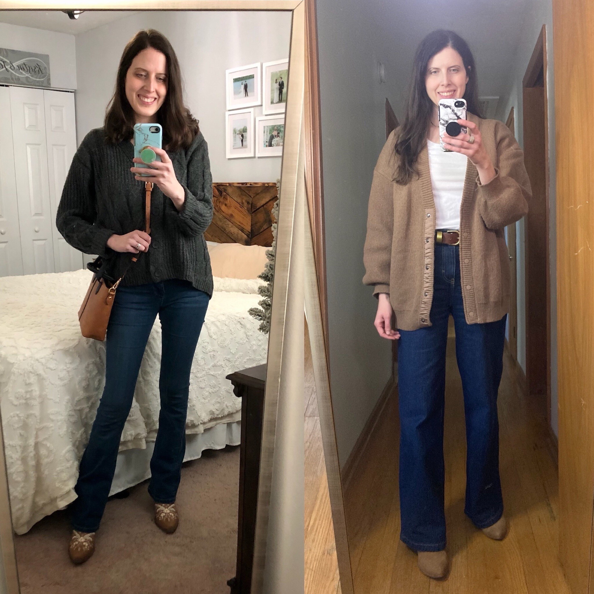 We styled a cardigan sweater two ways. 

Perfect Weekend classic outfit

Oversized charcoal gray vneck cardigan sweater 
Boot cut mini flare leg jeans
Embroidered cowboy boots
Tan and black Crossbody handbag 

Oversized snap button cardigan fits TTS wearing a small

Wide leg denim 
Wide leg jeans 
Tan boots 
White tee outfit 
Cardigan sweater outfit 
Neutral outfit 



#LTKFindsUnder100 #LTKSeasonal #LTKootd