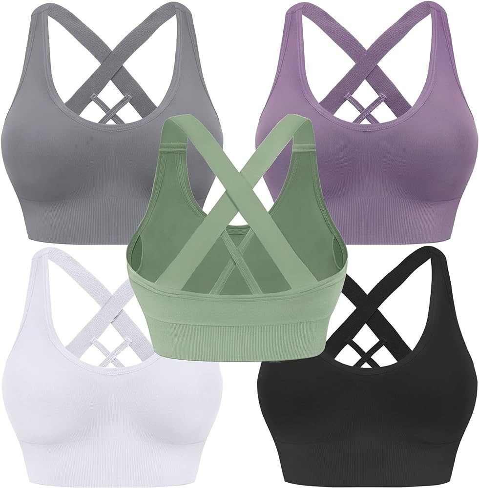Evercute Sports Bra for Women Padded Medium Support Criss Cross Strappy Bras Seamless High Impact... | Amazon (US)