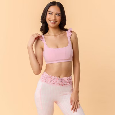 Blogilates Women's Ruffle Corset Sports Bra - Pink S | Target