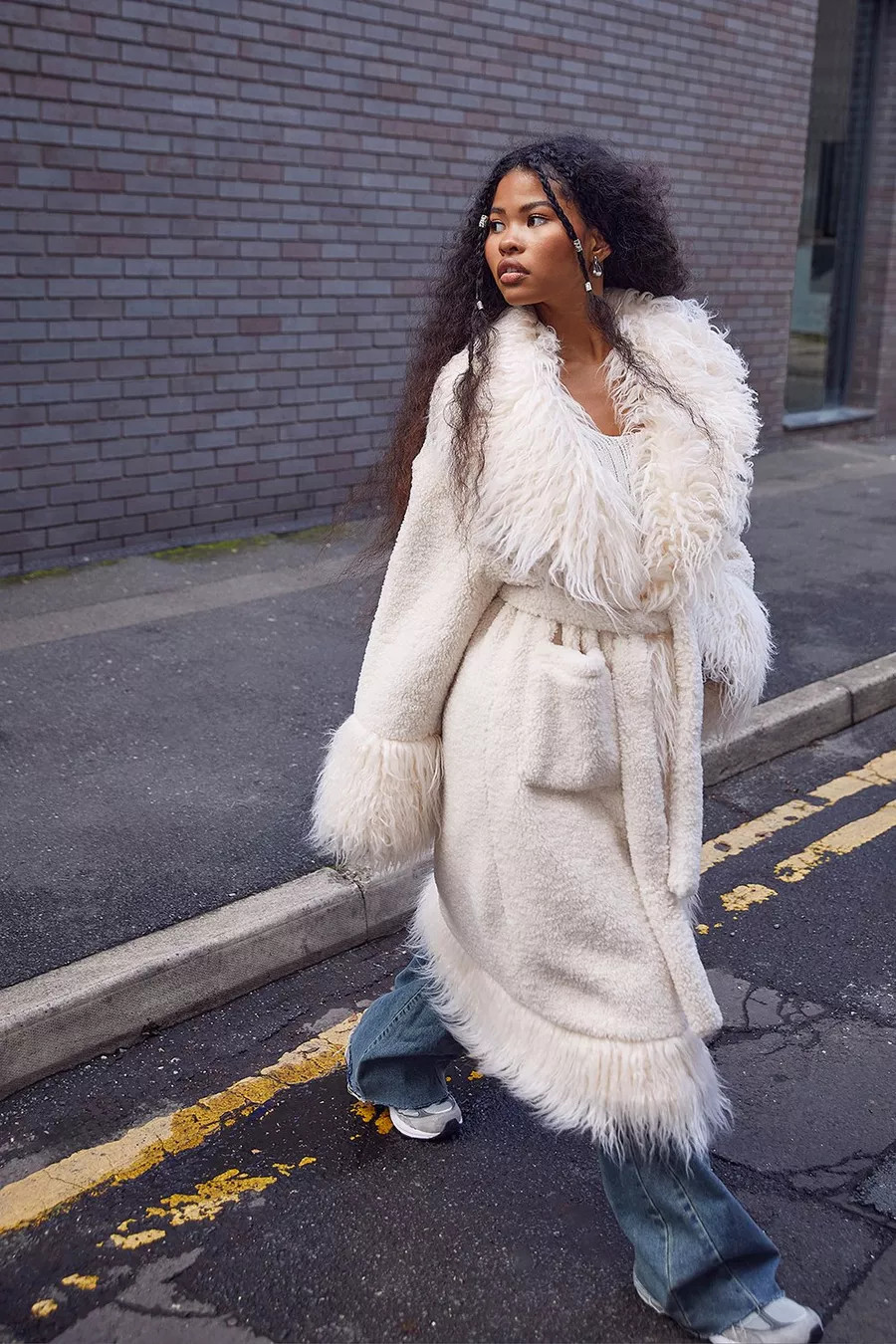 Oversized Faux Fur Detail Coat | boohoo (US & Canada)