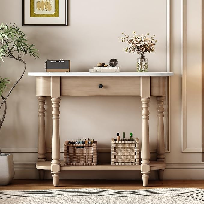 HMFULE Retro Curved Console Table, 36" Solid Wood Half Moon Console Table Sofa Table Entryway Tab... | Amazon (US)