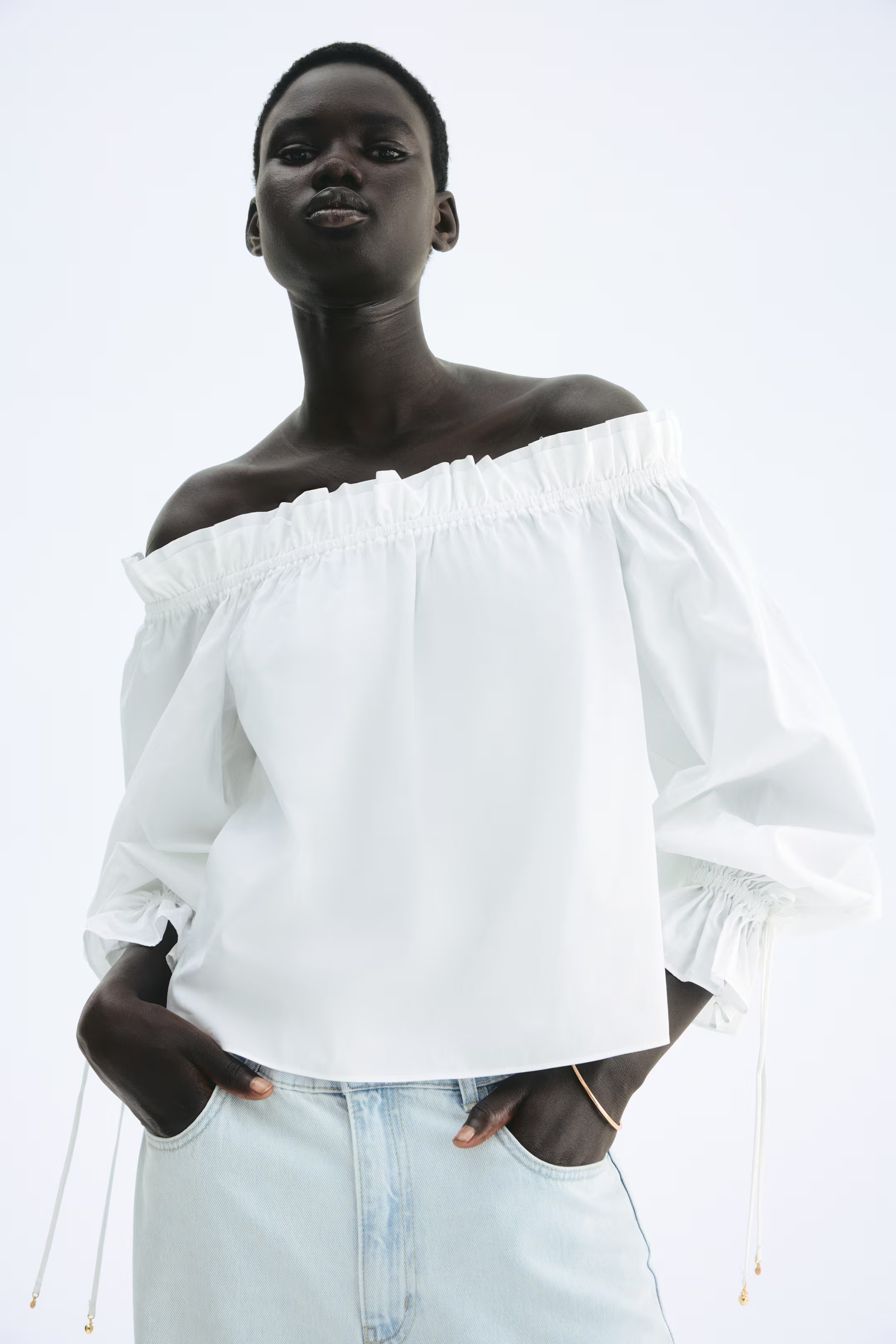 Off-the-Shoulder Poplin Blouse | H&M (US + CA)
