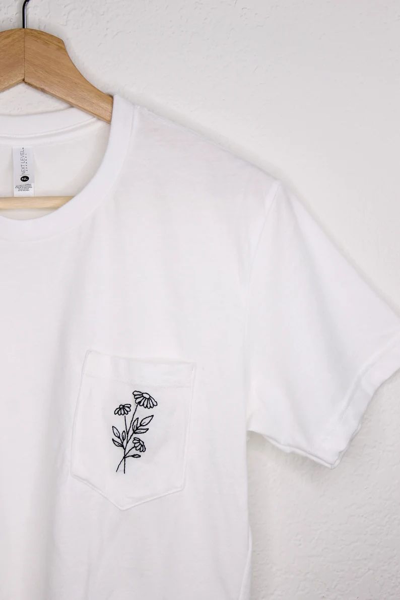 Floral Embroidered Pocket T-Shirt  Hand Embroidery  Handmade | Etsy | Etsy (US)