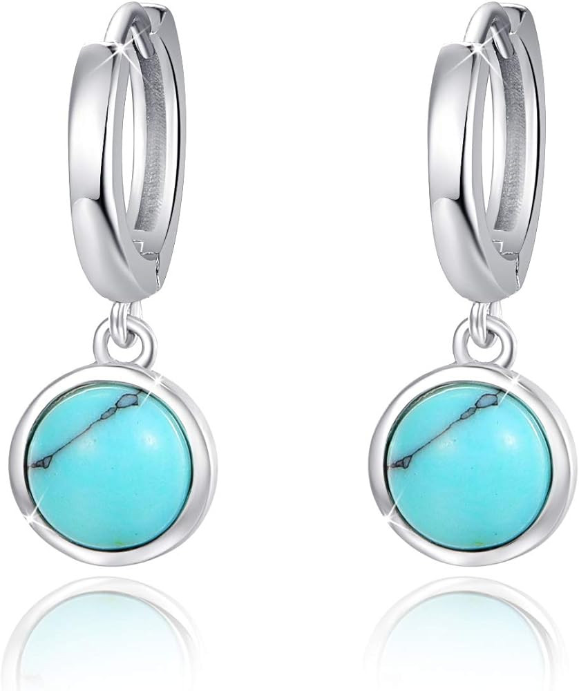 Turquoise Small Hoops Earrings, 925 Sterling Silver Round Shape Huggie Hypoallergenic for Sensiti... | Amazon (US)