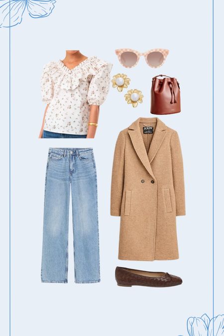 Spring transitional outfit: 

H&M straight leg jeans, tuckernuck floral top, Sezane bucket bag and flats, $209 j crew camel coat, krewe sunglasses  

#LTKsalealert #LTKSeasonal
